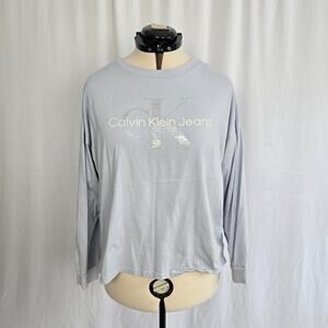 Calvin Klein Long Sleeve Graphic T-Shirt Women's XL Blue 100% Cotton